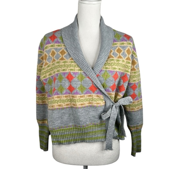 Misslook Gray Multi-Colored Knit Winter Fall Wrap Cropped Cardigan Size XL - Picture 1 of 5